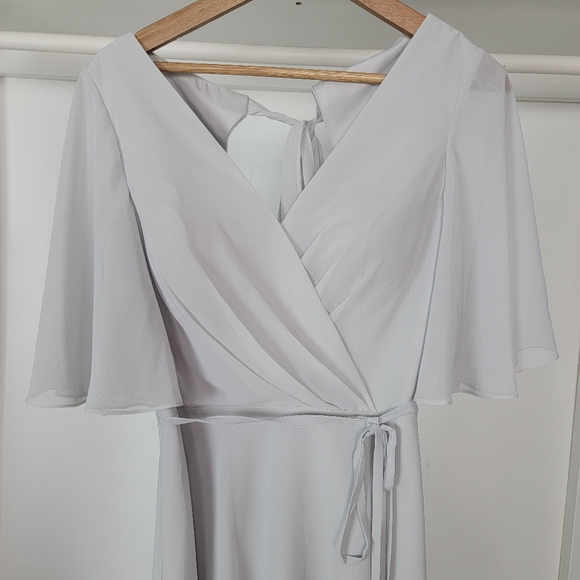 Marchesa Notte Bridesmaids Gown Draped Sleeve Rear Cutout Dove Gray NWT … - Picture 7 of 7